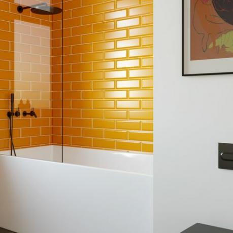 bütçe küçük banyo fikirleri, kiremit dağ metro turuncu duvar karoları