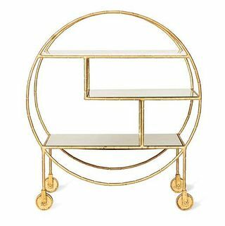 Luxe Yuvarlak Bambu Altın İçecek Arabası Bar Sepeti