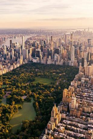 Central Park ve Manhattan, ABD ile New York şehir silüetinin havadan görünümü