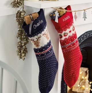 Mavi Ren Geyiği Örme Noel Çorabı