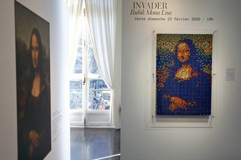 "Rubik Mona Lisa" Sokak Sanatçı İstilacı Paris Artcurial Müzayede Evi