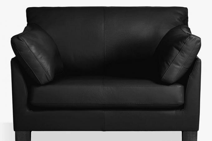 John Lewis & Partners Ikon Leather Snuggler, Dark Leg, Contempo Black = ikili koltuk kanepe